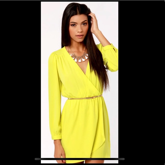 long sleeve yellow wrap dress Women's Yellow Wrap Dresses